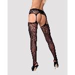 Сітчасті панчохи-стокінги з мереживним поясом Obsessive Garter stockings S307 S/M/L, чорні, імітація - мініатюра 2
