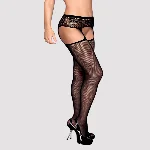 Сітчасті панчохи-стокінги з мереживним поясом Obsessive Garter stockings S307 XL/XXL, чорні - мініатюра 1