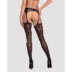 Сітчасті панчохи-стокінги зі стрілкою Obsessive Garter stockings S314 S/M/L, чорні, імітація гартері - мініатюра 2