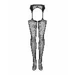 Сітчасті панчохи-стокінги зі стрілкою Obsessive Garter stockings S314 S/M/L, чорні, імітація гартері - мініатюра 5