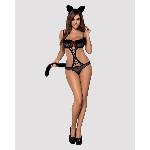 Еротичний костюм гепарду Obsessive Gepardina 3 pcs costume L/XL, чорний, хутряне оздоблення, монокін - мініатюра 3