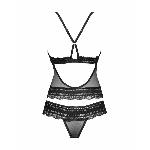 Напівпрозорий набір з прикрасами Obsessive Ivannes top & thong S/M, чорний, топ та танга - мініатюра 6