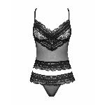 Напівпрозорий набір з прикрасами Obsessive Ivannes top & thong L/XL, чорний, топ та танга - мініатюра 5