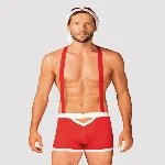Чоловічий еротичний костюм Санта-Клауса Obsessive Mr Claus S/M, боксери на підтяжках, шапочка з помп - мініатюра 1