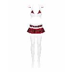 Еротичний костюм школярки з мініспідницею Obsessive Schooly 5pcs costume L/XL, біло-червоний, топ, с - мініатюра 5