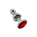 Металева анальна пробка Wooomy Lollypop Double Ball Metal Plug Red S, діам. 2,8 см, довжина 8,5 см - мініатюра 1
