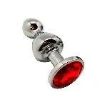 Металева анальна пробка Wooomy Lollypop Double Ball Metal Plug Red L діаметр 3,5 см, довжина 10,5 см - мініатюра 1
