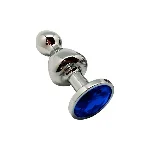 Металева анальна пробка Wooomy Lollypop Double Ball Metal Plug Blue M діаметр 3,1 см, довжина 9,4 см - мініатюра 1