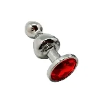 Металева анальна пробка Wooomy Lollypop Double Ball Metal Plug Red M, діаметр 3,1 см, довжина 9,4 см - мініатюра 1