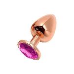 Металева анальна пробка Wooomy Tralalo Rose Gold Metal Plug Magenta M, діаметр 3,4 см, довжина 8 см - мініатюра 1