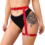 Гартер на ногу Art of Sex - Naomi з написом SEXY, натуральна шкіра, розмір XS-2XL, колір червоний - мініатюра 1