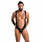 Чоловіче відкрите боді Passion 027 BRUNO L/XL Black, під латекс, на шлейках - мініатюра 3
