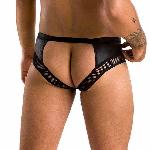 Чоловічі труси з ланцюжком Passion 030 SLIP TOM L/XL Black, екошкіра, відкриті сідниці - мініатюра 2