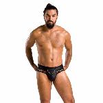 Чоловічі труси з ланцюжком Passion 030 SLIP TOM S/M Black, екошкіра, відкриті сідниці - мініатюра 3