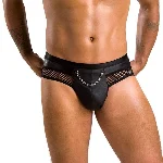 Чоловічі труси з ланцюжком Passion 030 SLIP TOM S/M Black, екошкіра, відкриті сідниці - мініатюра 1
