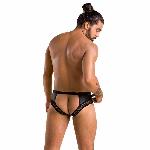 Чоловічі труси з ланцюжком Passion 030 SLIP TOM S/M Black, екошкіра, відкриті сідниці - мініатюра 4