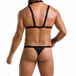 Комплект чоловічої білизни зі стреп Passion 039 SET ANDREW L/XL Black, стринги, шлейки - мініатюра 2