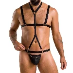 Комплект чоловічої білизни зі стреп Passion 039 SET ANDREW XXL/XXXL Black, стринги, шлейки - мініатюра 1