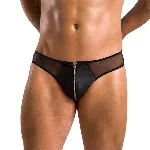Чоловічі сліпи на блискавці Passion 042 SLIP TIMMY S/M Black, екошкіра, сітка - мініатюра 1
