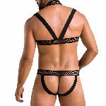 Комплект чоловічої білизни з кріпленнями Passion 043 JACOB L/XL Black, труси, шлейки - мініатюра 2