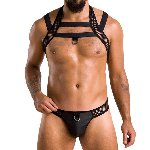 Комплект чоловічої білизни з кріпленнями Passion 043 JACOB XXL/XXXL Black, труси, шлейки - мініатюра 1
