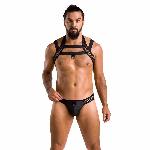 Комплект чоловічої білизни з кріпленнями Passion 043 JACOB XXL/XXXL Black, труси, шлейки - мініатюра 3