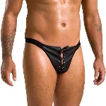 Чоловічі сліпи на шнурівці Passion 044 SLIP BEN S/M Black, екошкіра, люверси - мініатюра 1