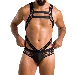 Чоловіче еротичне сітчасте боді Passion 045 VICTOR XXL/XXXL Black, екошкіра, сітка - мініатюра 1