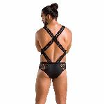 Чоловіче еротичне сітчасте боді Passion 045 VICTOR XXL/XXXL Black, екошкіра, сітка - мініатюра 4
