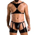 Комплект еротичної чоловічої білизни Passion 047 SET JOHN S/M Black, труси, портупея - мініатюра 1