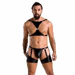 Комплект еротичної чоловічої білизни Passion 047 SET JOHN XXL/XXXL Black, труси, портупея - мініатюра 3