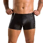 Чоловічі шкіряні боксери з блискавками Passion 049 SHORT MATT S/M Black - мініатюра 1