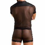 Комплект сітчастої чоловічої білизни Passion 052 SET MICHAEL L/XL black, сорочка, боксери, заклепки - мініатюра 2