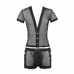 Комплект сітчастої чоловічої білизни Passion 052 SET MICHAEL L/XL black, сорочка, боксери, заклепки - мініатюра 5