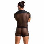Комплект сітчастої чоловічої білизни Passion 052 SET MICHAEL L/XL black, сорочка, боксери, заклепки - мініатюра 4