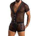 Комплект сітчастої чоловічої білизни Passion 052 SET MICHAEL L/XL black, сорочка, боксери, заклепки - мініатюра 1