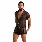 Комплект сітчастої чоловічої білизни Passion 052 SET MICHAEL 2XL/3XL black сорочка, боксери заклепки - мініатюра 3