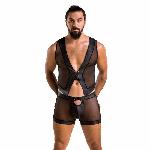 Комплект чоловічої білизни на шнурівці Passion 053 SET WILLIAM L/XL Black, жилет, боксери - мініатюра 3
