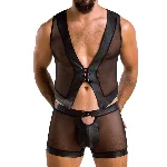 Комплект чоловічої білизни на шнурівці Passion 053 SET WILLIAM L/XL Black, жилет, боксери - мініатюра 1