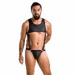 Чоловіче шкіряне боді Passion 056 ADAM XXL/XXXL Black, заклепки - мініатюра 3