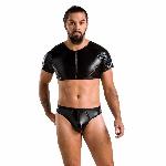 Комплект чоловічої білизни під латекс Passion 057 SET PETER L/XL Black, кроп-топ, стринги - мініатюра 3