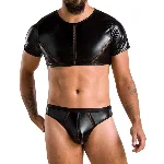 Комплект чоловічої білизни під латекс Passion 057 SET PETER S/M Black, кроп-топ, стринги - мініатюра 1
