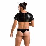 Комплект чоловічої білизни під латекс Passion 057 SET PETER XXL/XXXL Black, кроп-топ, стринги - мініатюра 4