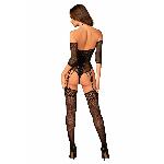 Нейлоновий бодістокінг з імітацією панчіх Obsessive Bodystocking G333 S/M/L, black, з доступом - мініатюра 4