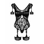 Нейлоновий бодістокінг з імітацією гартер Obsessive Bodystocking G334 S/M/L, black, з доступом - мініатюра 5