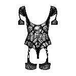 Нейлоновий бодістокінг з імітацією гартер Obsessive Bodystocking G334 S/M/L, black, з доступом - мініатюра 6