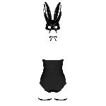 Еротичний костюм кролика Obsessive Bunny costume S/M, black, боді, чокер, гартери, панчохи, маска - мініатюра 4