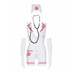 Еротичний костюм медсестри Obsessive Emergency dress S/M, white, сукня, стринги, рукавички, чепчик, стетоскоп - мініатюра 2