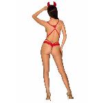 Еротичний костюм чортика зі стреп Obsessive Evilia teddy red S/M, боді, чокер, накладки на соски, обруч з ріжками - мініатюра 4
