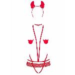 Еротичний костюм чортика зі стреп Obsessive Evilia teddy red S/M, боді, чокер, накладки на соски, обруч з ріжками - мініатюра 5